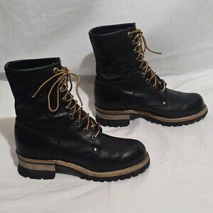 GEORGIA Boots Leather Logger Boots - Black - Sz 6 1/2M